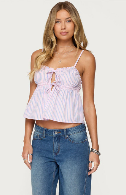 Edikted Women's Avenly Striped Tie Front Babydoll Top - 0712609690512