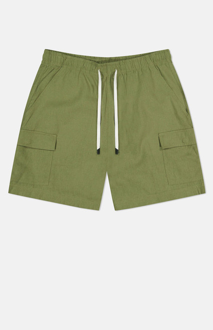 WeSC Men's Olive Linen Utility Cargo Shorts - 0171601830007