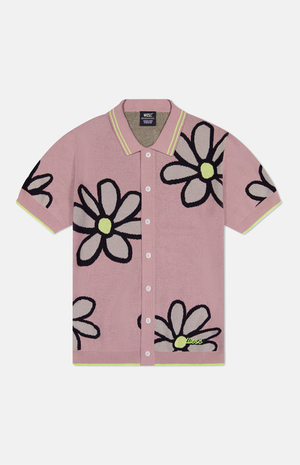 WeSC Men's Mauve Daisy Short Sleeve Polo Cardigan - 0181601830030