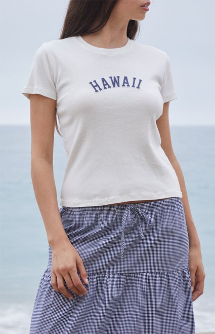 John Galt Women's White Hawaii Embroidered T-Shirt - 0790601600428