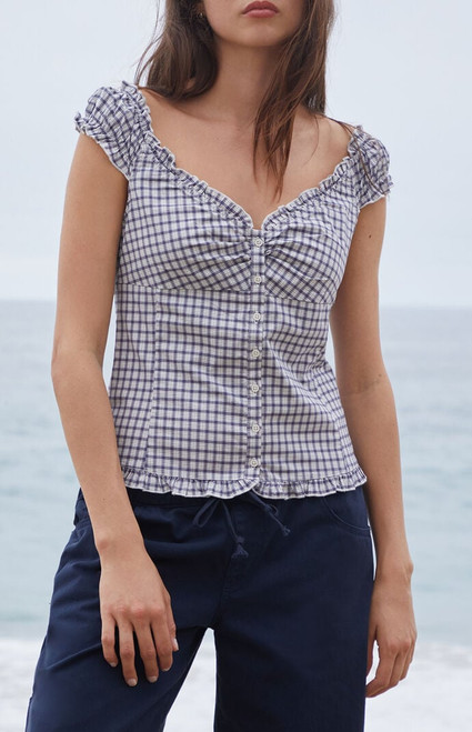 John Galt Women's Blue Plaid Elena Top - 0791601600223