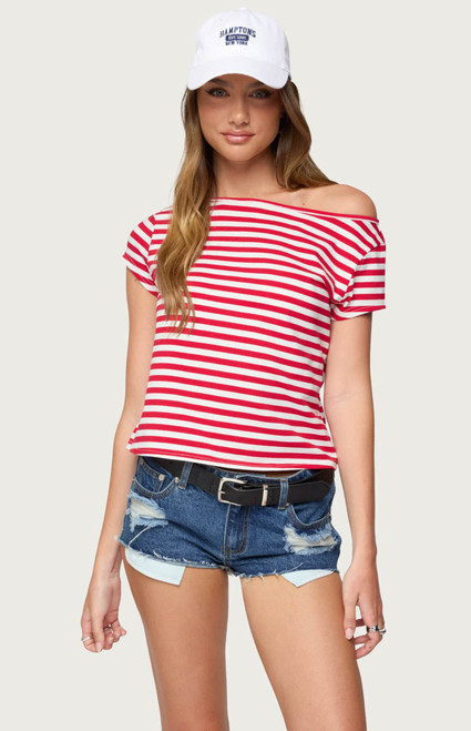 Edikted Women's Aretha Striped Off Shoulder Top - 0731609691090