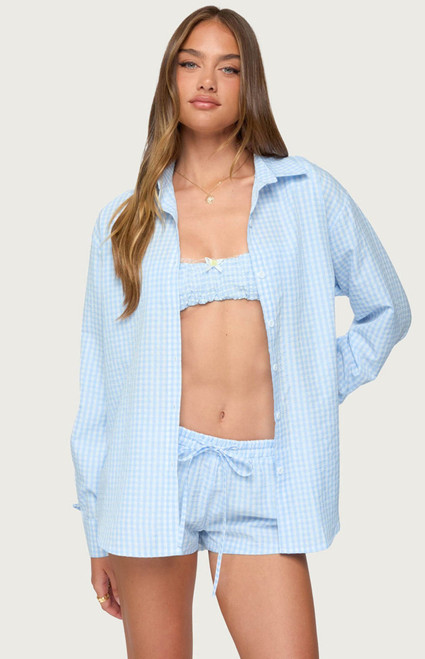 Edikted Women's Yaffa Oversized Gingham Button Up Shirt - 0731609691091