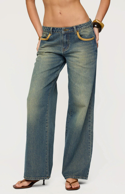 Edikted Women's Faux Suede Star Low Rise Jeans - 0860609690187