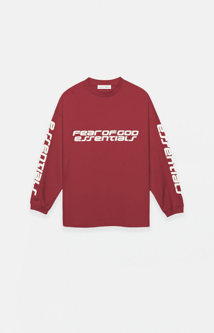 Fear of God ESSENTIALS Men's Kids Crimson Long Sleeve T-Shirt - 0785468680073