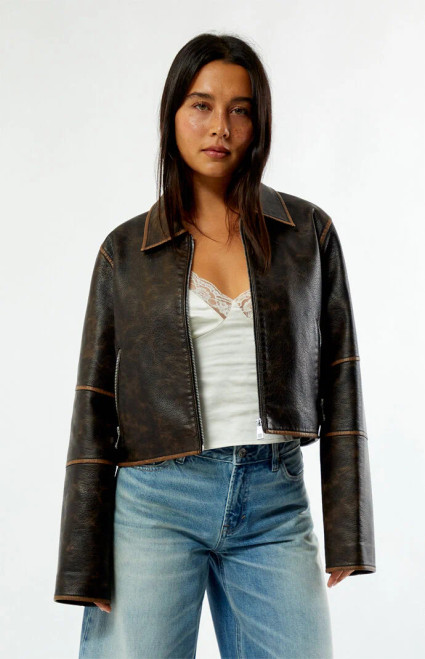 Pacsun Women's Faux Leather Cropped Biker Jacket - 0760610400003