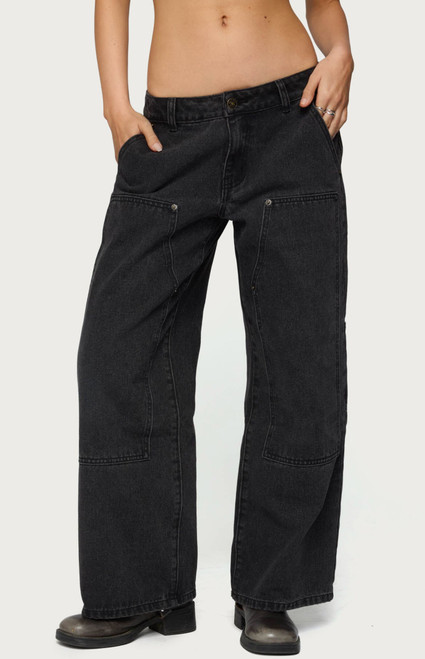 Edikted Women's Petite Ayla Low Rise Carpenter Jeans - 0860609690188