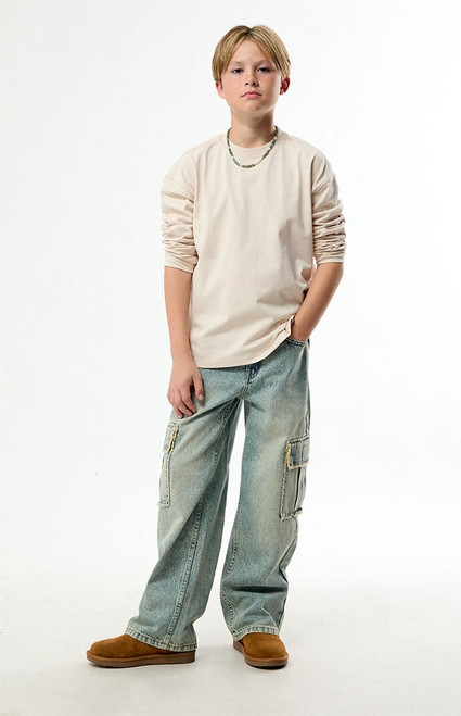 Pacsun Kids Kids Baggy Jeans Frayed Cargo Medium Blue - 0784454210157