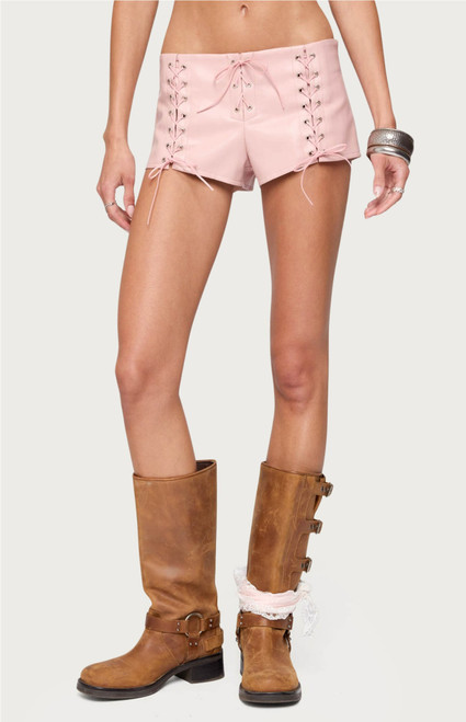 Edikted Women's Elisha Lace Up Faux Leather Shorts - 0821609690278