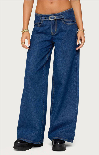 Edikted Women's Edie Belt Detail Low Rise Jeans - 0860609690194