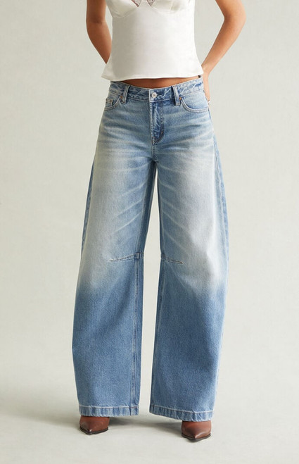 Pacsun Women's Remi Baggy Barrel Jeans Knee Dart Light Blue - 0860454210375
