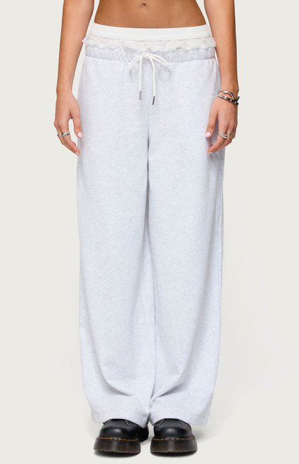 Edikted Women's Tamia Peekaboo Ruffle Lace Sweatpants - 0850609690182