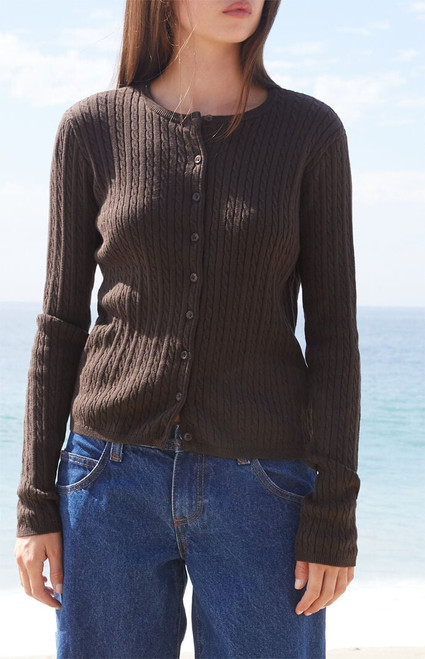 John Galt Women's Brown Zoe Cable Knit Cardigan - 0740601600002