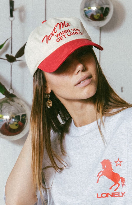 LONELY GHOST Women's Cream & Red Text Me When You Get Lonely Snapback Hat - 0643611060007