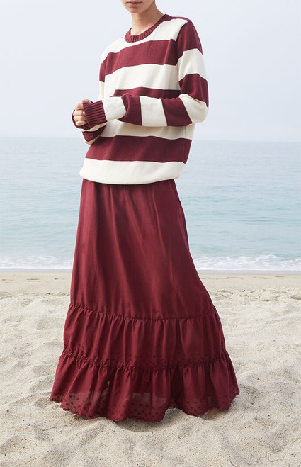 John Galt Women's Martha Burgundy Striped Sweater - 0796601600191