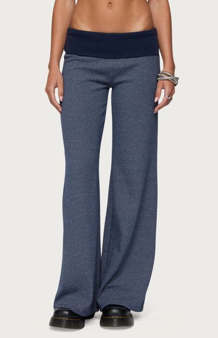 Edikted Women's Amarna Striped Fold Over Pants - 0850609690186