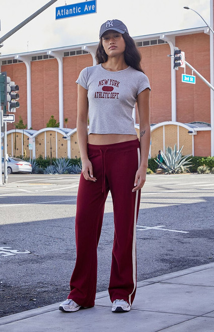 John Galt Women's Burgundy Hilary Side Stripe Soft Yoga Baggy Sweatpants - 0844601600274