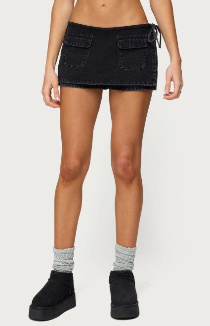 Edikted Women's Giselle Wrap Denim Mini Skort - 0840609690496