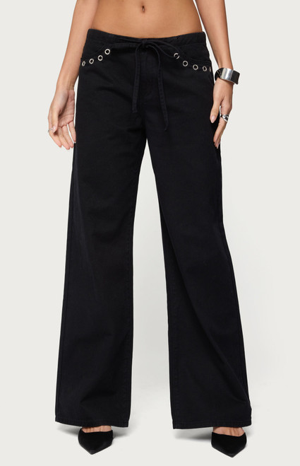Edikted Women's Grommet Tie Waist Low Rise Jeans - 0860609690205