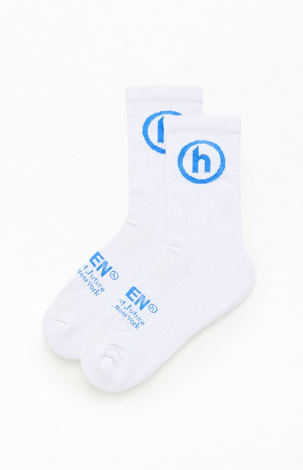 Hidden NY Men's White & Blue Classic Crew Socks - 0642603440202