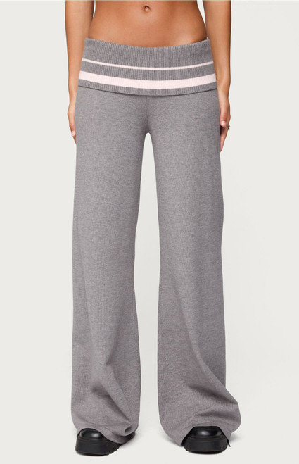 Edikted Women's Kaliya Stripey Fold Over Knit Flared Pants - 0850609690206