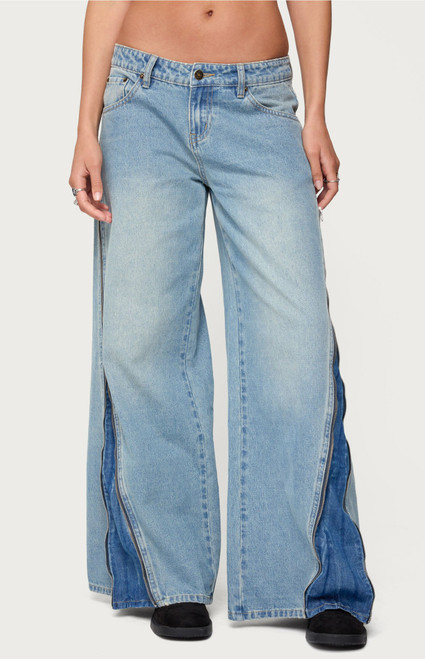 Edikted Women's Zippered Washed Wide Leg Jeans - 0860609690223