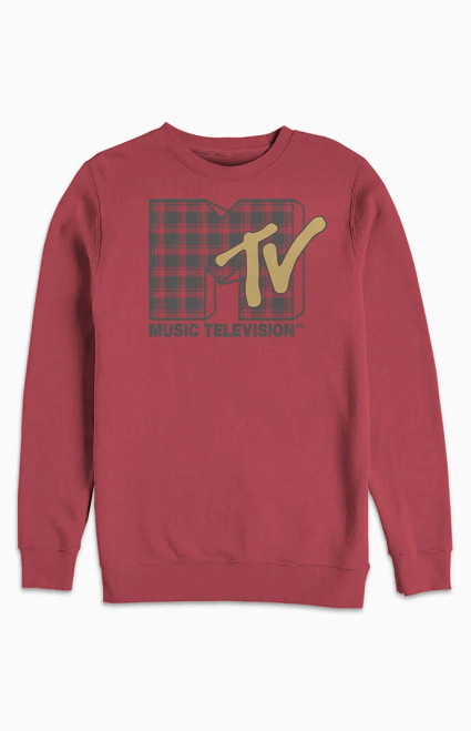 Men's Plaid MTV Logo Crew Neck Sweatshirt - 0190602190006