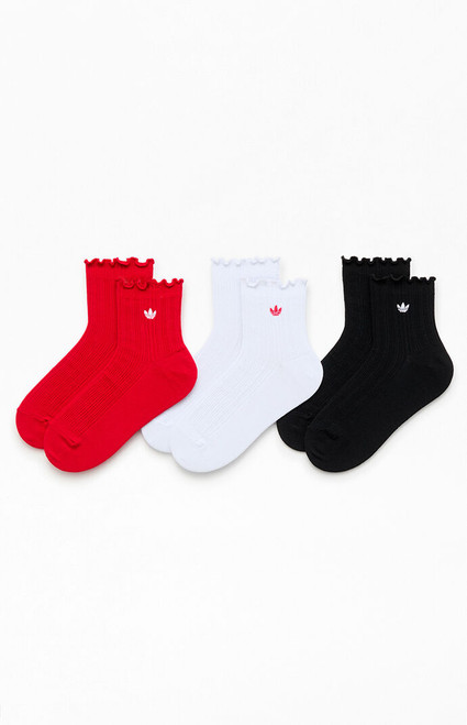 adidas Women's 3 Pack Ruffle Quarter Length Socks - 0673505030001