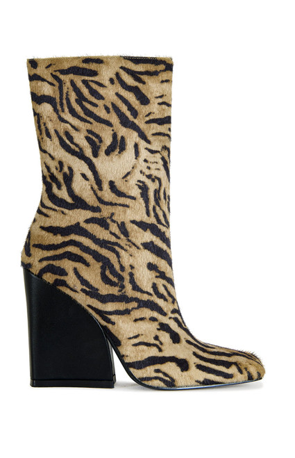 AZALEA WANG Women's Notebook Tiger Block Heel Booties - 0580611590040
