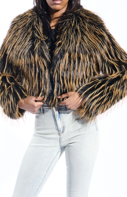 AZALEA WANG Women's Saoirse Brown & Black Cropped Faux Fur Jacket - 0760611590031