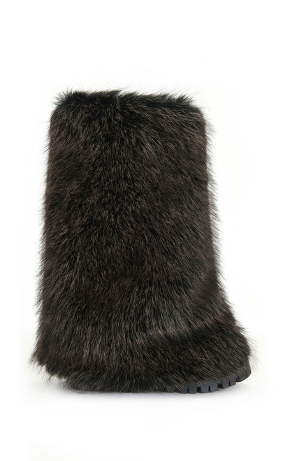 AZALEA WANG Women's Lisboa Brown Cuffed Faux Fur Chunky Booties - 0580611590050