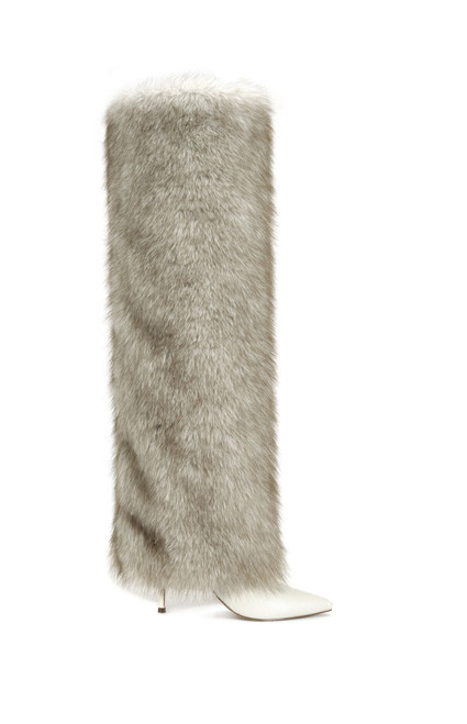 AZALEA WANG Women's Langann Bone Faux Fur Stiletto Boots - 0580611590051