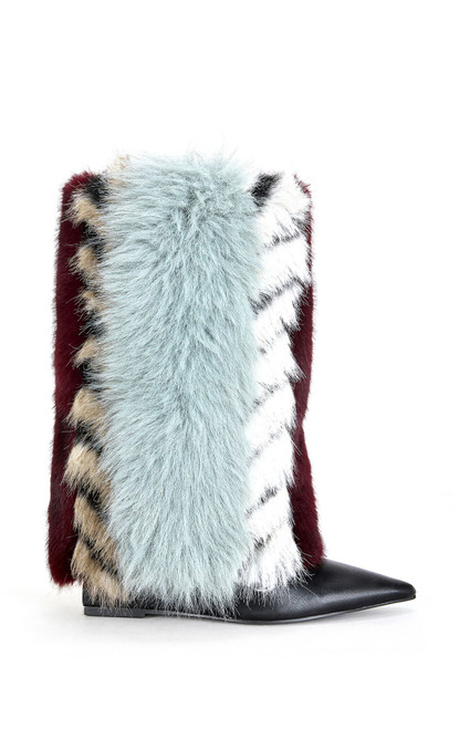 AZALEA WANG Women's Briash Blue Faux Fur Booties - 0580611590052