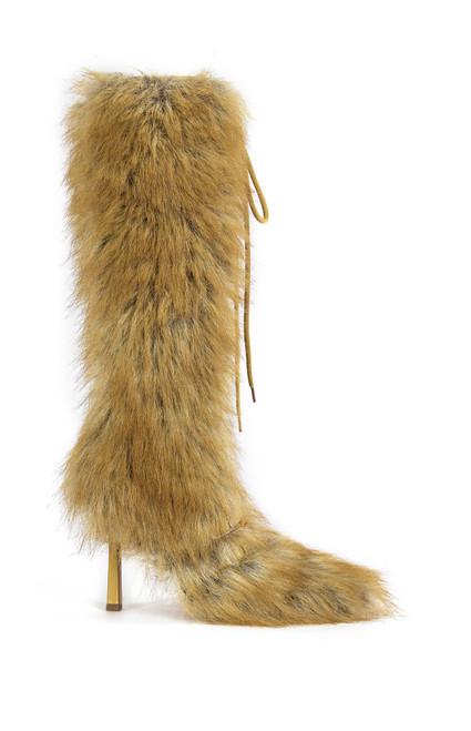 AZALEA WANG Women's Lourdanne Tan Faux Fur Redfox Stiletto Boots - 0580611590054