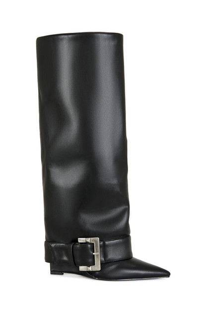 AZALEA WANG Women's Antonina Black Wedge Tall Boots - 0580611590068