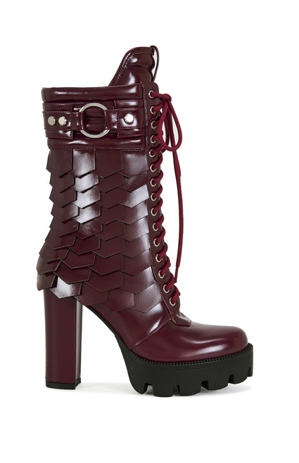 AZALEA WANG Women's Gernot Burgundy Platform Lace Up Booties - 0580611590071