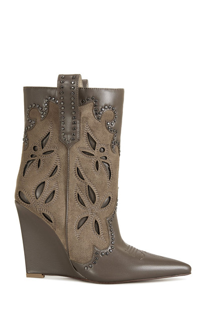 AZALEA WANG Women's Talayah Brown Western Wedge Booties - 0580611590074