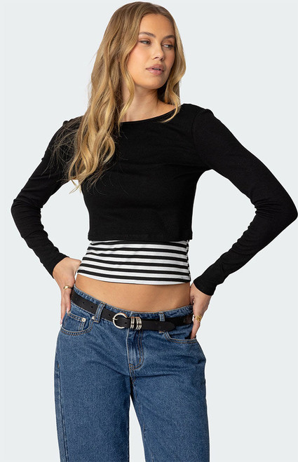 Edikted Women's Shania Layered Striped Top - 0731609690783