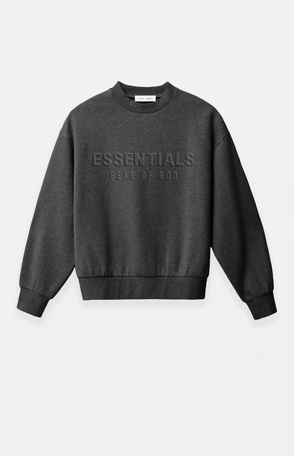 Fear of God ESSENTIALS Men's Charcoal Heather Embossed Classic Crew Neck Sweatshirt - 0192250500047431