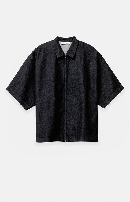 Fear of God ESSENTIALS Men's Vintage Black Denim Zip Up Work Shirt - 0202454210001103