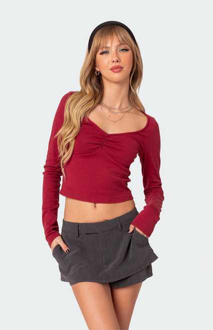 Edikted Women's Nat Ruched V Neck Top - 0731609690256