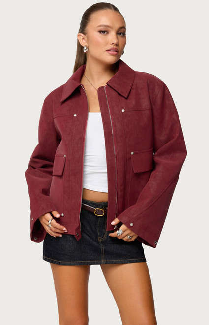 Edikted Women's Annabelle Oversized Faux Suede Jacket - 0760609690046