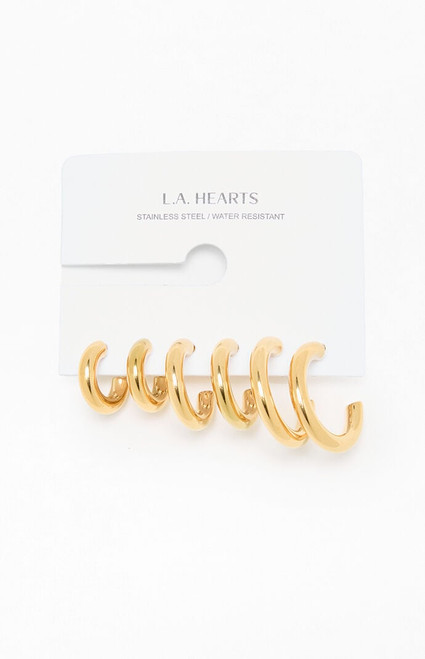 LA Hearts Women's 3 Pack Chunky Gold Hoop Earrings - 0656610500030