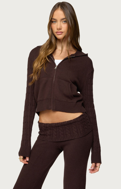 Edikted Women's Lula Cable Knit Zip Up Hoodie - 0751609690159