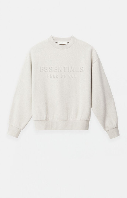 Fear of God ESSENTIALS Men's Heather Oatmeal Embossed Classic Crew Neck Sweatshirt - 0192250500052260
