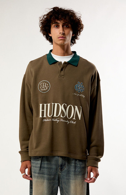 Pacsun Men's Brown Hudson Long Sleeve Rugby Polo Shirt - 0183468680003