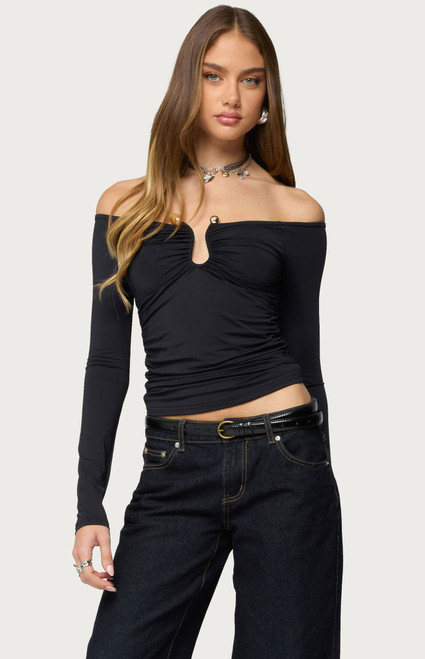 Edikted Women's Halle Curved U Off Shoulder Top - 0731609691411