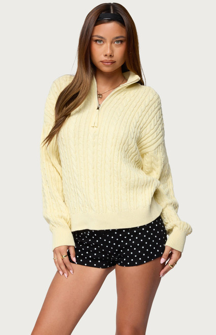 Edikted Women's Sarie Cable Knit Quarter Zip Sweater - 0740609690293