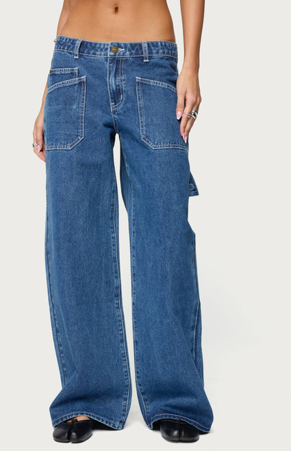 Edikted Women's Connie Low Rise Baggy Carpenter Jeans - 0860609690254