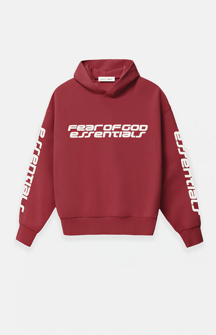 Fear of God ESSENTIALS Men's Crimson Cropped Relaxed Hoodie - 0192468680057152